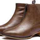 Women's Ankle Boots Mid-height Heels Chelsea Zipper Dressy Booties (7, Brown)
