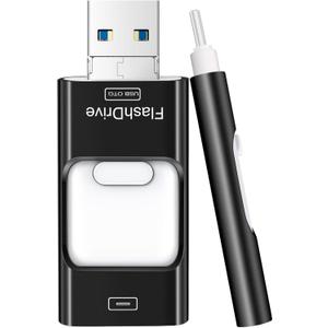 Flash Drive for iPhone 256GB, 4 in 1 USB Type C Memory Stick, Photo Stick External Storage Thumb Drive for iPhone iPad Android Computer, Dark Black