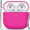 Ljusmicker for AirPods 4 Case 2024 with Cleaner Kit, Soft Silicone Protective Cover for Apple AirPods 4th Generation Cases for Women Men, for AirPod 4 Case Accessories with Keychain-Hot Pink