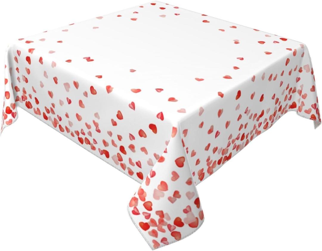 Valentine's Day Tablecloth 60 Inch Square Love Red Hearts Tablecloth Wrinkle Resistant Polyester Valentine Table Cloth Kitchen Party Dining Picnic Decoration, Pack of 3