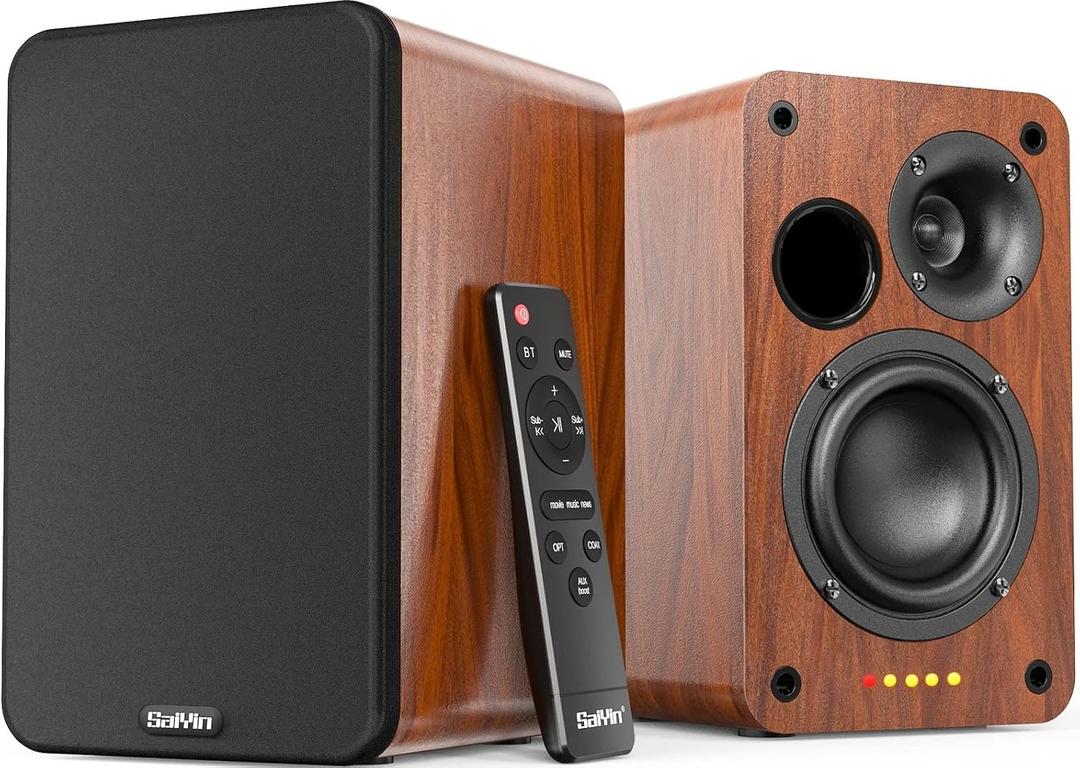 Saiyin Bluetooth Bookshelf Speakers, 30W X 2 Powered TV Speakers with 3.75 Inch Woofer, Turntable Speakers with Optical/AUX/RCA Input for PC and TV