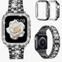 Mosonio Compatible with Apple Watch Band 38mm 40mm 41mm 42mm 44mm  with 2 Pack Case Women, Jewelry Replacement Metal Bands Strap with Bling PC Protective Case for iWatch Ultra SE Series 11/10/9/8/7/6/5/4/3/2/1