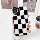 NITITOP Compatible with iPhone 11 Case Cute Aesthetic Checkerboard Larger Blocks Pattern for Women Girl Trendy Slim Fit TPU Silicone Shockproof Full Camera Protection Cover - Black and White