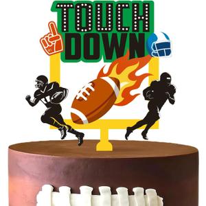 3 x Football Acrylic Birthday Cake Topper Cheer to Rugby Touchdown Cake Decorations for Football Tailgates Sport Themed Game Day Party Supplies