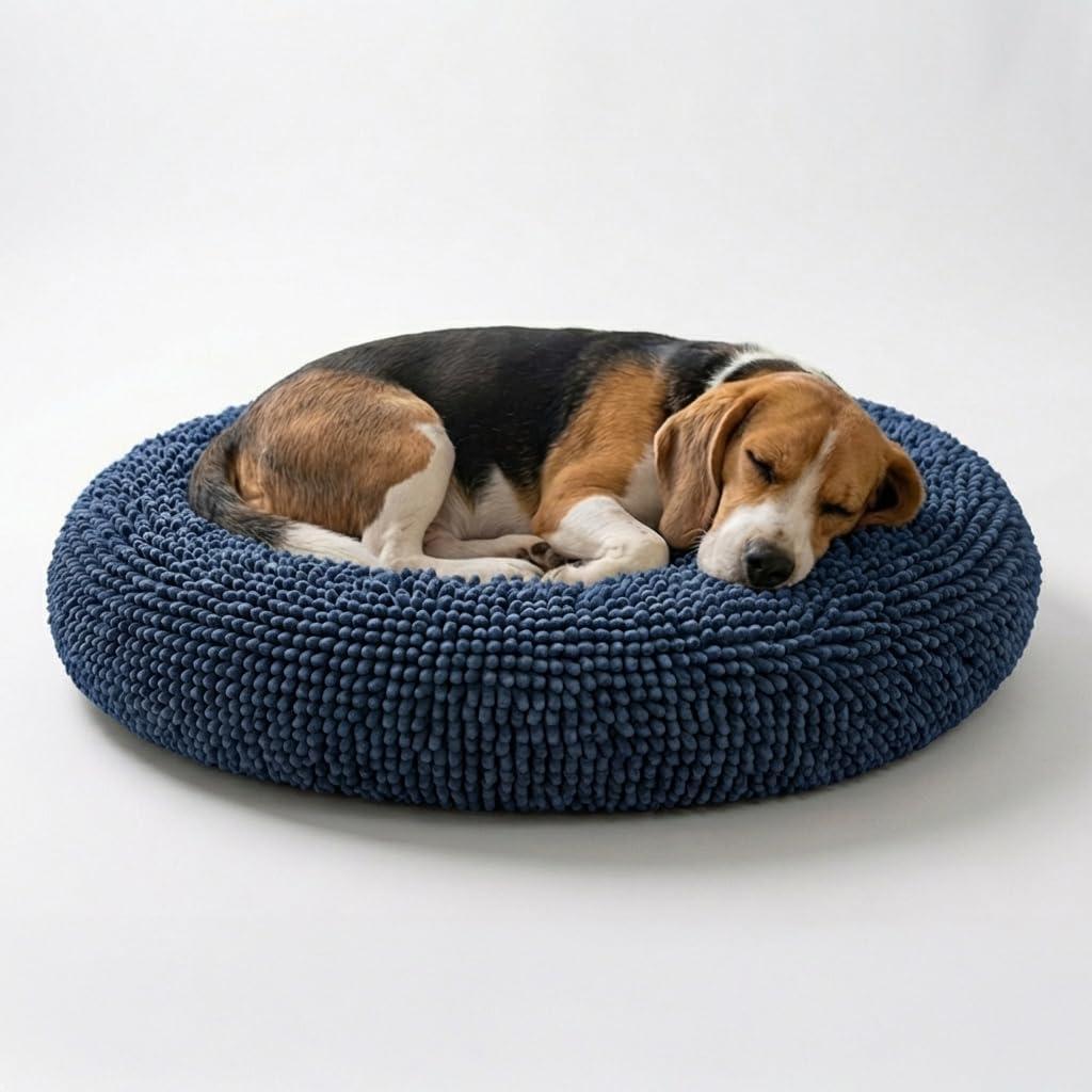 Muddy MatCloud K-9 Bed for Dogs & Cats, Soft & Relaxing Donut Dog Bed, Chenille Material, Removable Cover, Washable & Dryer SafeNavy Blue Medium(35'x35')