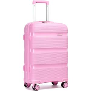 Kono Carry On Luggage 24 Inch Checked-Medium Hard Shell Travel Trolley 4 Spinner Wheels Lightweight Polypropylene Suitcase with TSA Lock, Pink