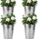 4PCS Galvanized Flower Bucket 12 inch Metal Vases for Flowers Large Galvanized Flower Bucket Vases Silver Galvanized Metal Flower Vases for Home Decor and Wedding Table Decoration