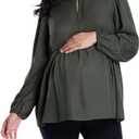 Motherhood Maternity Womens Long Sleeve Empire Waist Keyhole Woven Pregnancy Blouse (Large, Deep Depths)