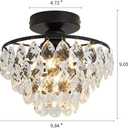 YYJLX Modern Small Crystal Ceiling Light Fixture Mini Black Semi Flush Mount Chandelier Light Fixture for Hallway Bedroom Bathroom Closet e26