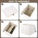 Bagnizer Large 17" 42 Quarts Collapsible Stackable Storage Bins with Lids [3-Pack] Foldable Fabric Linen Storage Boxes Cube, Closet Organizer Baskets with Label (16.7 x 12 x 12, White)