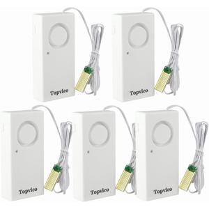 Topvico Water Leak Detector, 120dB Loud Siren, Powered by 9V Battery (not Include), Sensor Alarm for RV Kitchen Basement Water Heater, 5 Pack