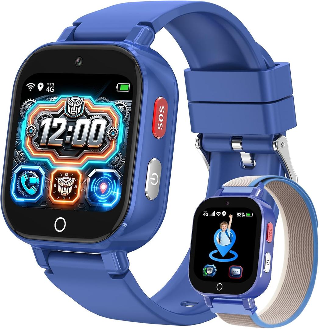 4G Kid Phone Watch with SIM Card, Kids Smart Watch for Boys Girls | with GPS Tracker Call SOS Video Call IP68 Waterproof Camera , Smartwatch for Ages 4-12 Children Birthday Gift, Blue