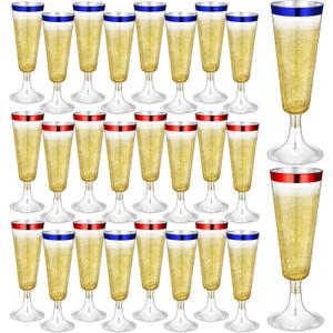 24 Pcs Plastic Champagne Flutes 4 oz Clear Toasting Glasses Disposable Plastic Glasses Cocktail Cup for Halloween Christmas Wedding Bridal Shower Birthday Anniversary Party(Blue,Red)