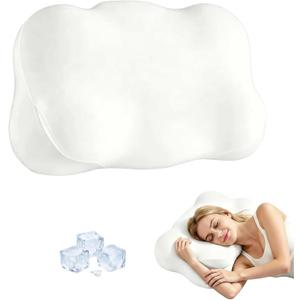 KLXXUJK Cloud Pillow,Ergonomic Memory Foam Pillow, Stable Support for Cervical Neck, Cooling Breathable Pillowcase, Cervical Neck Pain Relief for Side, Back & Stomach Sleepers  Queen Size White
