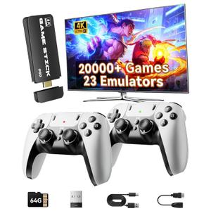 Retro Game Console Stick, Classic Video Gaming Stick with 4K HDMI, Builtin 23 Emulators, 20000+ Games  Plug & Play TV Video GameStick with Upgrade Dual Controllers
