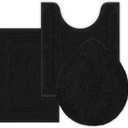 SHACOS Bathroom Rugs Sets 3 Piece with Toilet Lid Cover, 16"x24"Bath Mat and 20"x24" U-Shape Contoured Toilet Mat Machine Washable Shaggy Absorbent Bath Rugs (Black)