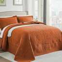 Qucover 132 x 120 Oversized King Quilt, Burnt Orange California King Bedspread, Soft Lightweight Microfiber Extra Wide Quilt, 3PC Geometric Diamond Pattern Coverlet with 2 Pillow Shams