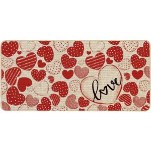 Baccessor Valentines Day Door Mat Red Stripe Love 17x36 inch Decorative Front Doormat Indoor Outdoor Non Slip Rubber Backing Seasonal Anniversary Wedding Entryway Kitchen Floor Decoration