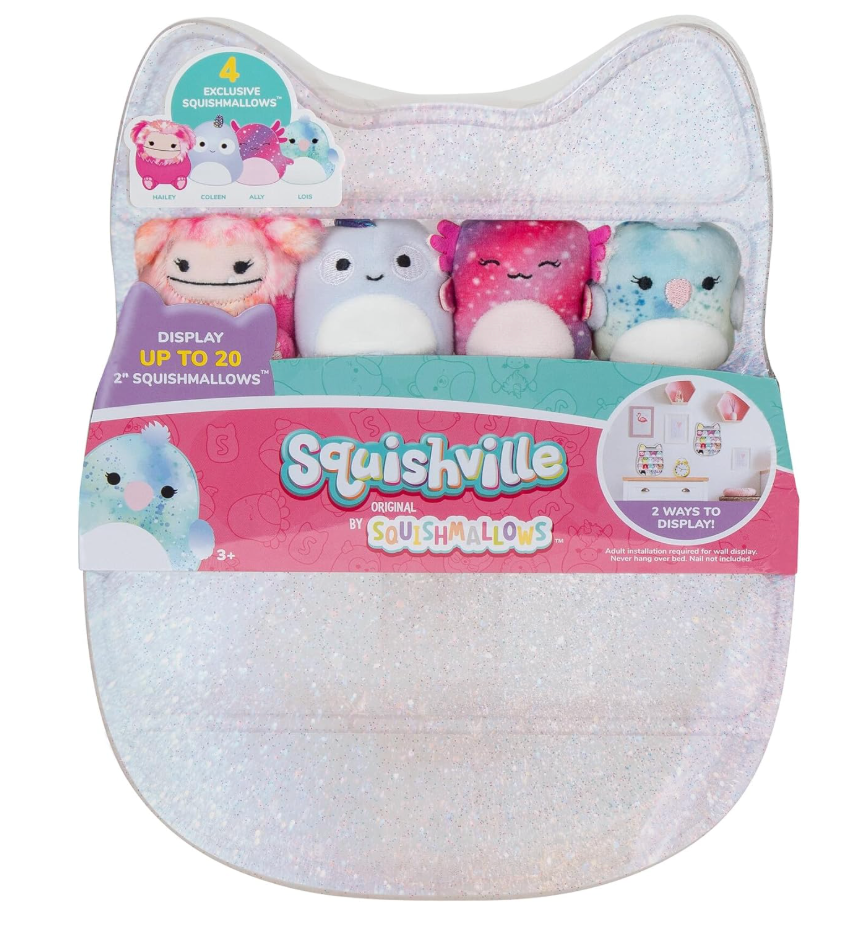 Squishville by Original Squishmallows Play and Display Storage - Twenty 2-inch Plush Included with 4 Exclusives - Hang or Stand Display Case