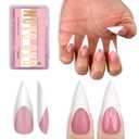 NOVO OVO White French Tip Sharp Stiletto Pointed Medium Long Nail Tips Press on Berry Pink, Soft Gel Fake Acrylic Extension, Full Cover False Nails for Salon DIY x 16 Sizes 160 pcs