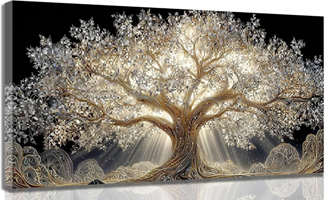 HANGYUEACE Large Tree of Life Canvas Wall Art | Luxury Picture Wall Decor,Gold Tree Poster Print Artwork for Bedroom Living Room Home Decoration 16 x 32 inches