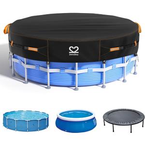 18ft Round Pool Cover Tarp, Solar Pool Covers for Above Ground Pools Heavy Duty 500D Tear-Resistant Waterproof UV Protection Winter Swimming Pools Cover with Windproof Gel-Coate Straps, Drawstring
