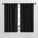  Blackout Curtains Window Panel Drapes - (Black Color) W42 x L50, Double Panels, Home Decoration Light Blocking Thermal Insulated Rod Pocket & Back Loop Draperies for Bunk Bed