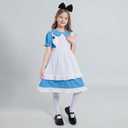 Girls Blue Dress White Apron Halloween Costume Princess Dress Up Costume with Headband and Stocking for 7-14 Years (9-10 Years)