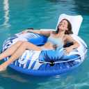 Inflatable River Tube Float, 53Pool Float Adult, River Tubes for Floating Heavy Duty with Mesh Bottom, Water Tubes for Beach Lake Rafting, Comfortable Backrest & Cup Holders,450 lbs Weight Capacity (Blue and White)