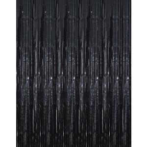 GOER 3.2 ft x 9.8 ft Metallic Tinsel Foil Fringe Curtains Party Photo Backdrop Party Streamers for Halloween,Birthday,Graduation,New Year Eve Decorations Wedding Decor (3 Packs,Black)