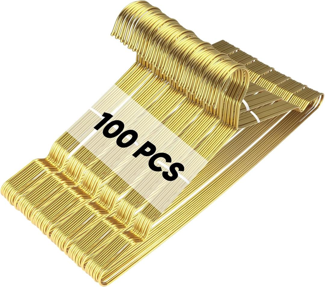 100 Pcs Stainless Steel Gold Metal Hanger for Clothes 16.5" Wire Hangers for Coat Suit Bridal Boutique Dress Closet Dorm Clothing Rack