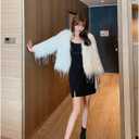 Guseval Women's Fashion Cropped Faux Fur Jacket Long Sleeve Open (US, Alpha, XX-Large, Regular, Regular, white)