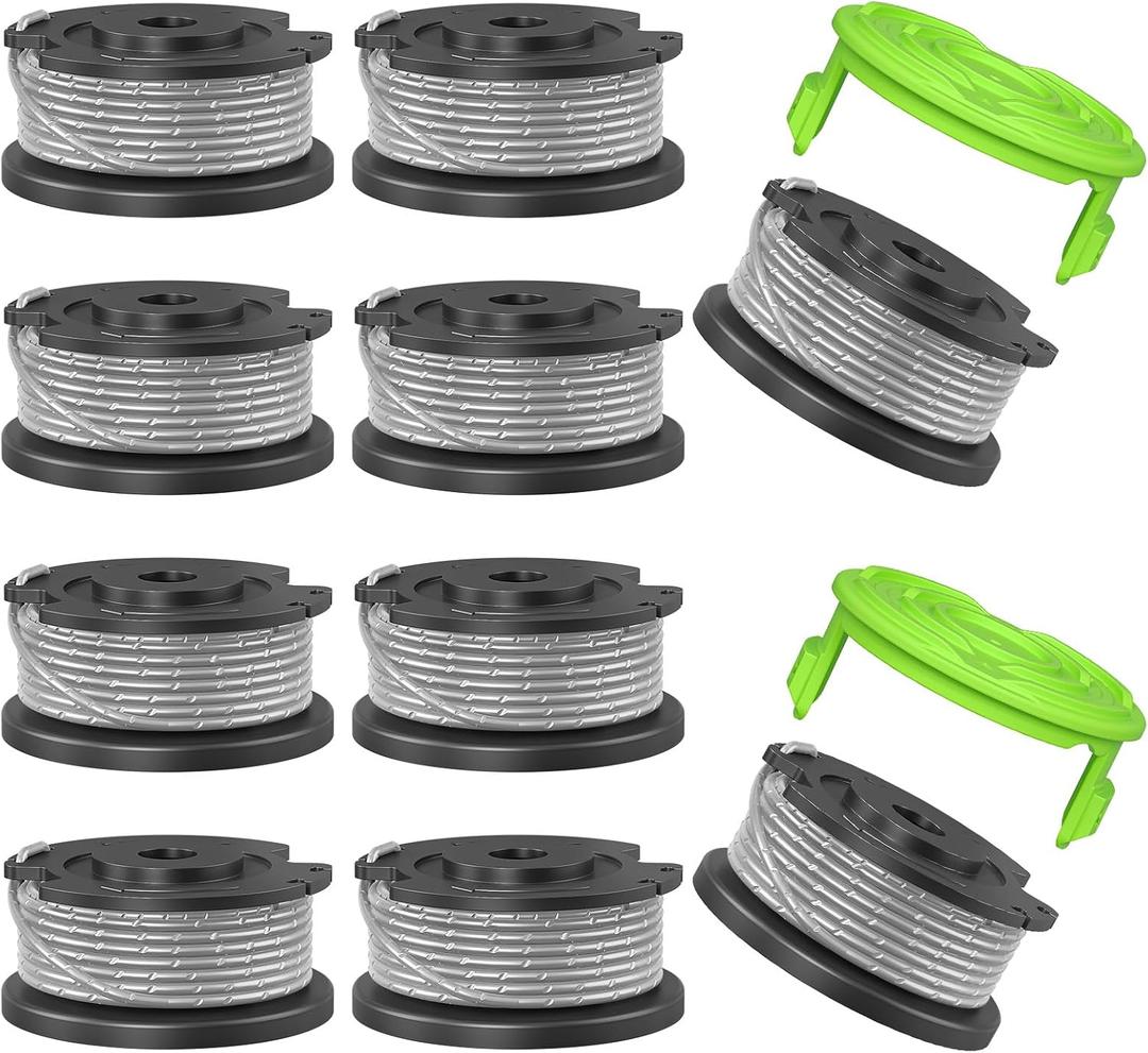 YWTESCH 12 Pack 0.065" Single Line Weed Wacker String Compatible with Greenworks String Trimmer, Auto-Feed Weed Eater String Replacement Spool for Greenworks Weed Wacker (10 Spool+2 Cap)
