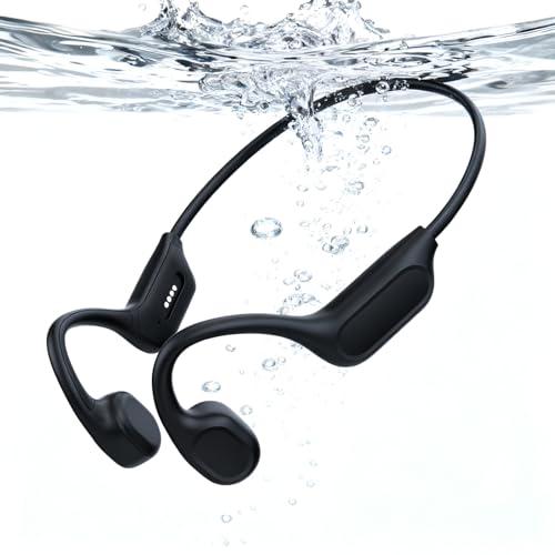QMHL Swimming Headphones - Bone Conduction Bluetooth 6.0 Open Ear Sports Headset, IP68 Waterproof Built-in MP3 Player 32G Memory, for Running, Cycling (Black)