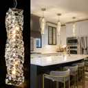 Crystal Pendant Light, LED Chrome Pendant Lighting for Kitchen Island, 3-Color Changing K9 Crystal Modern 1-Light Chandelier for Dining Room Restaurant Living Room Bedroom Hallway Foyer