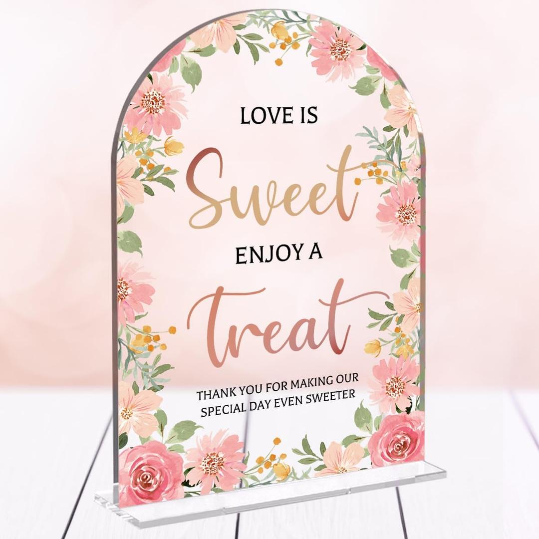 2 x Wedding Signs Decor, Love is Sweet Sign for Dessert Table, Wedding Supplies 5x7 Inch, Wedding Signs for Ceremony And Reception, Arch Acrylic Table Sign for Anniversary, Bridal Shower DecorPink