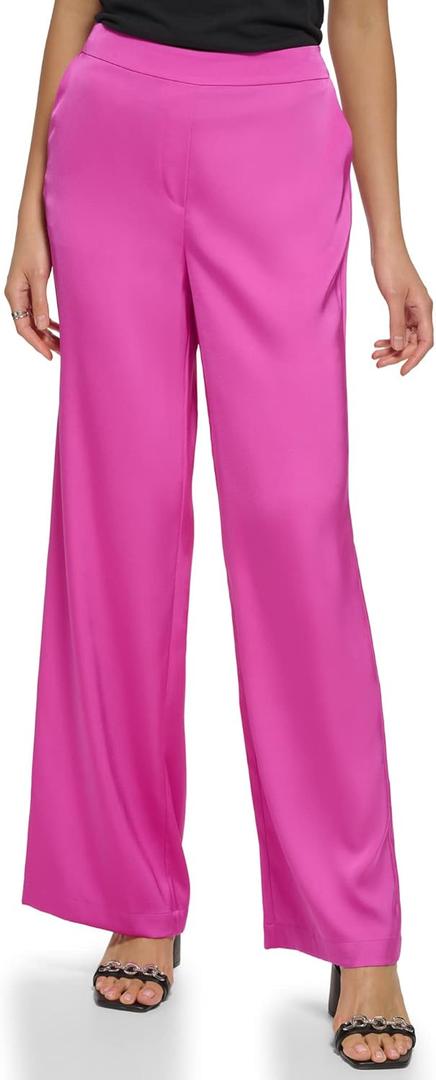 Calvin Klein Women's Pull on Flowy Elevated Smocked Waist Pant (Large, Shocking Pink)