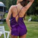 Ekouaer Silk Pajamas Set for Women Satin Backless Lingerie Pjs Cami Top and Shorts Nightwear, Large