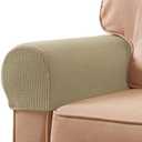 SUBRTEX Stretch Couch Arm Covers Set of 2, Checkered Sofa Arm Slipcovers, Anti-Slip Armrest Covers for Recliner and Armchairs, Pet Proof, High Stretchy, Hook & Loop Tape, Sand Yellow