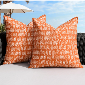MIULEE Outdoor Pillow Covers Waterproof Natural Floral Print Pillowcases Pack of 2 Decorative Boho Accent Cushions for Summer Patio Funiture Garden Tent Porch Bench, Orange 18x18 Inch