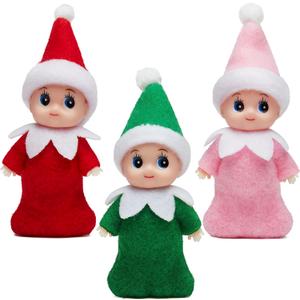 JOYIN 3PCS Christmas Tiny Elf Doll with 1 Red,1 Green and 1 Pink Elf Doll, Christmas Holiday Decoration Accessories Tiny Gift for Girls Boys Kids Adults
