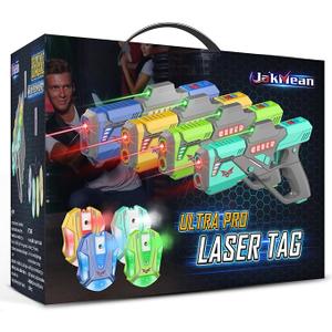 Rechargeable Laser Tag Set with Vests, Upgrade Laser Tag Guns Set of 4 with Mist Spray Effect & LED Digital, Multi Player Toy for Teen Boys & Girls, Indoor&Outdoor Toy Play Game Gift,Ages 8+