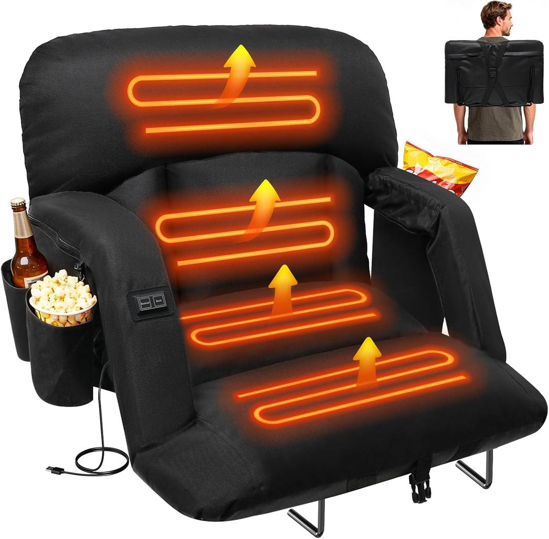 DEKEMASTER 25'' Heated Stadium Seat with Back Support, Sofa-Style Comfort, Extra Wide