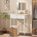 Jakyitvi Small Vanity Desk with Mirror and Drawers, White Makeup Vanity Table with Storage, Compact Vanity for Bedroom, Modern Makeup Desk for Girls, Space-Saving Vanity Table