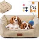 Rectangle Cat Dog Bed for Pets Indoor Outdoor Machine Washable Sleeping Sofa Non-Slip Bottom Soft Puppy Bed Durable Orthopedic Calming Pet Cuddler (Medium, Coffee)