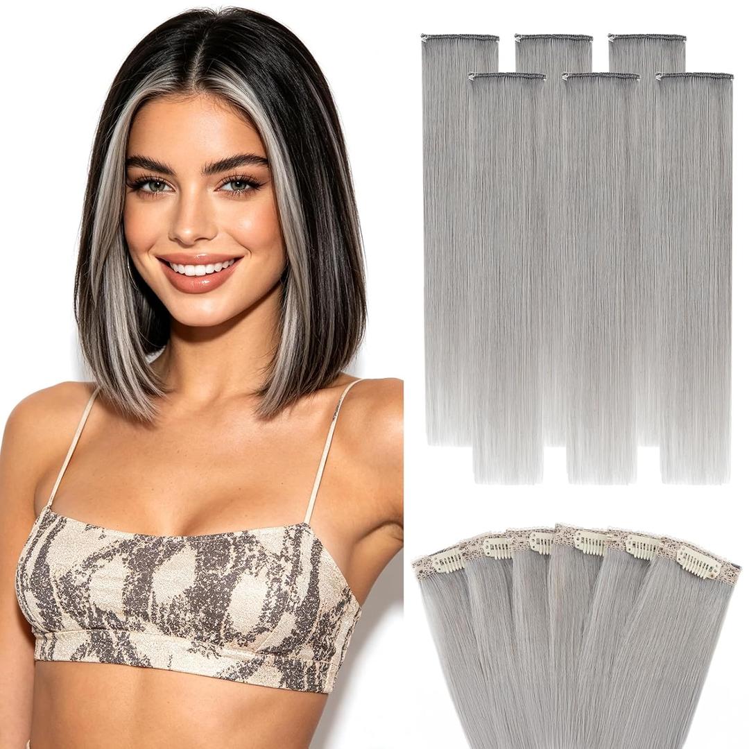 Hairro 6PCS Clips In Hair Extensions Real Human Hair Clip Ins For Short Thin Hair Mini Clip On Hairpin Hairpieces For Women 31g 10 Inch #Silver Grey