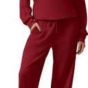 PINSPARK 2 Piece Sets for Women 2025 Fall Outfits Sweatsuit Loose Fit Sweatshirt Wide Leg Sweatpants Matching Set Tracksuit (Small Petite, Wine Red)