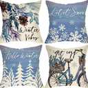 Hello Winter Vibes Blue Decorative Throw Pillow Covers 20 x 20 Set of 4, Let It Snow Pine Tree Snowflake Porch Outdoor Home Decor, Christmas Get Cozy Bike Bicycle Pine Cone Couch Cushion Case (20" x 20" (Pack of 4), Winter Bike)