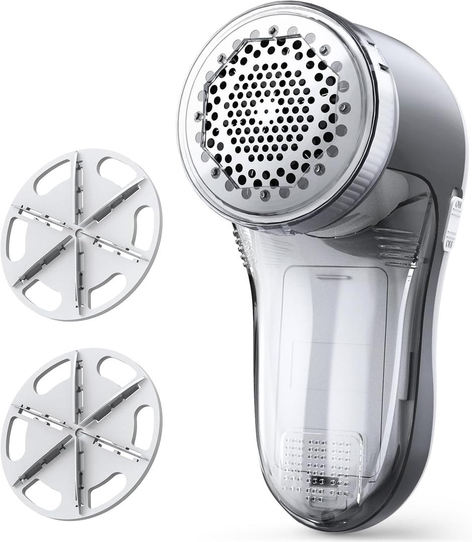 POPCHOSE Fabric Shaver, Lint Remover for Clothes, Battery Operated Lint Shaver with 6-Leaf Blades, Sweater Shavers to Remove Pilling for Clothing, Couch, Furniture, Fuzz, Lint Ball, Pillings (Grayish White)