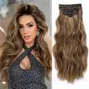 NAYOO Clip in Hair Extensions for Women 20 Inch Long Wavy Curly Brown Mix Blonde Hairpieces Full Head Synthetic Hairpieces (6PCS, Brown Mix Blonde)